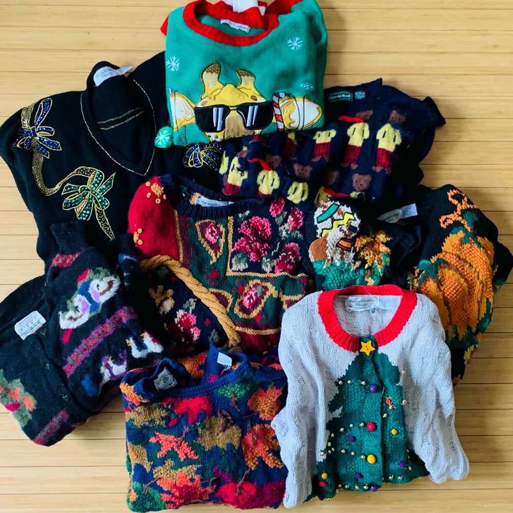 Lot of 8 Vintage Christmas Fall Halloween Sweaters